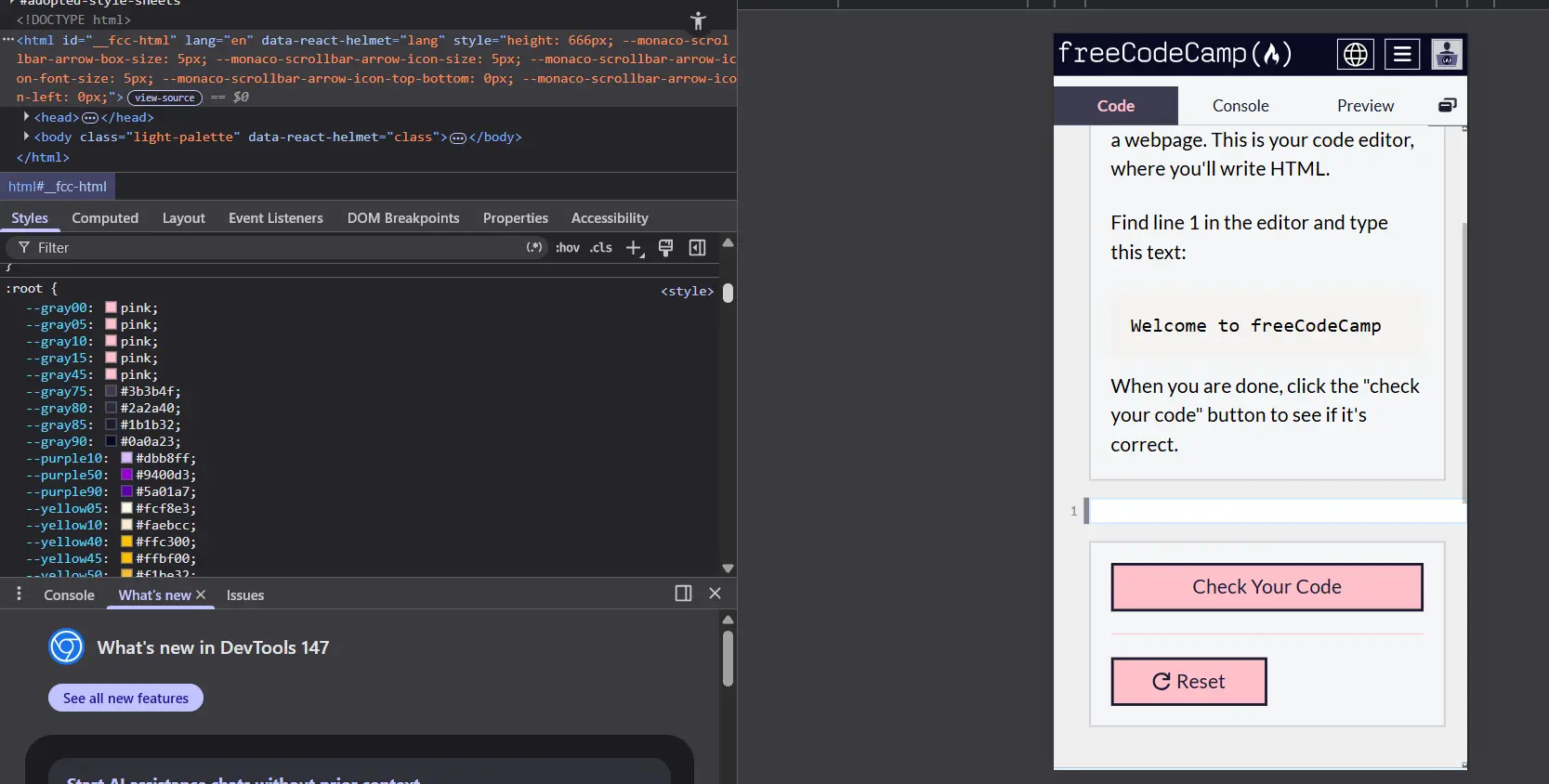 Locating the :root CSS color variables in dev tools